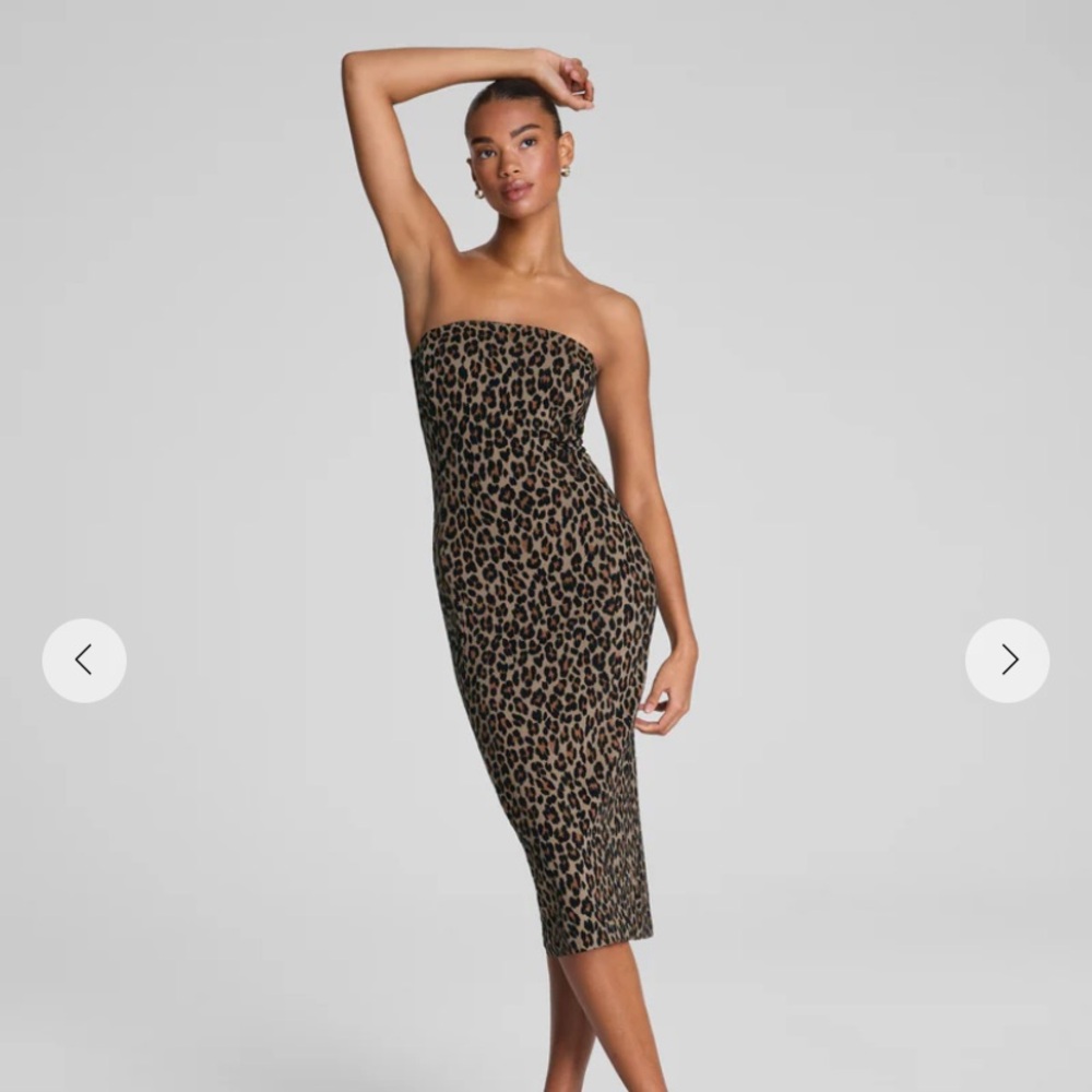 SPANX ponte jacquard Strapless Leopard midi Dress